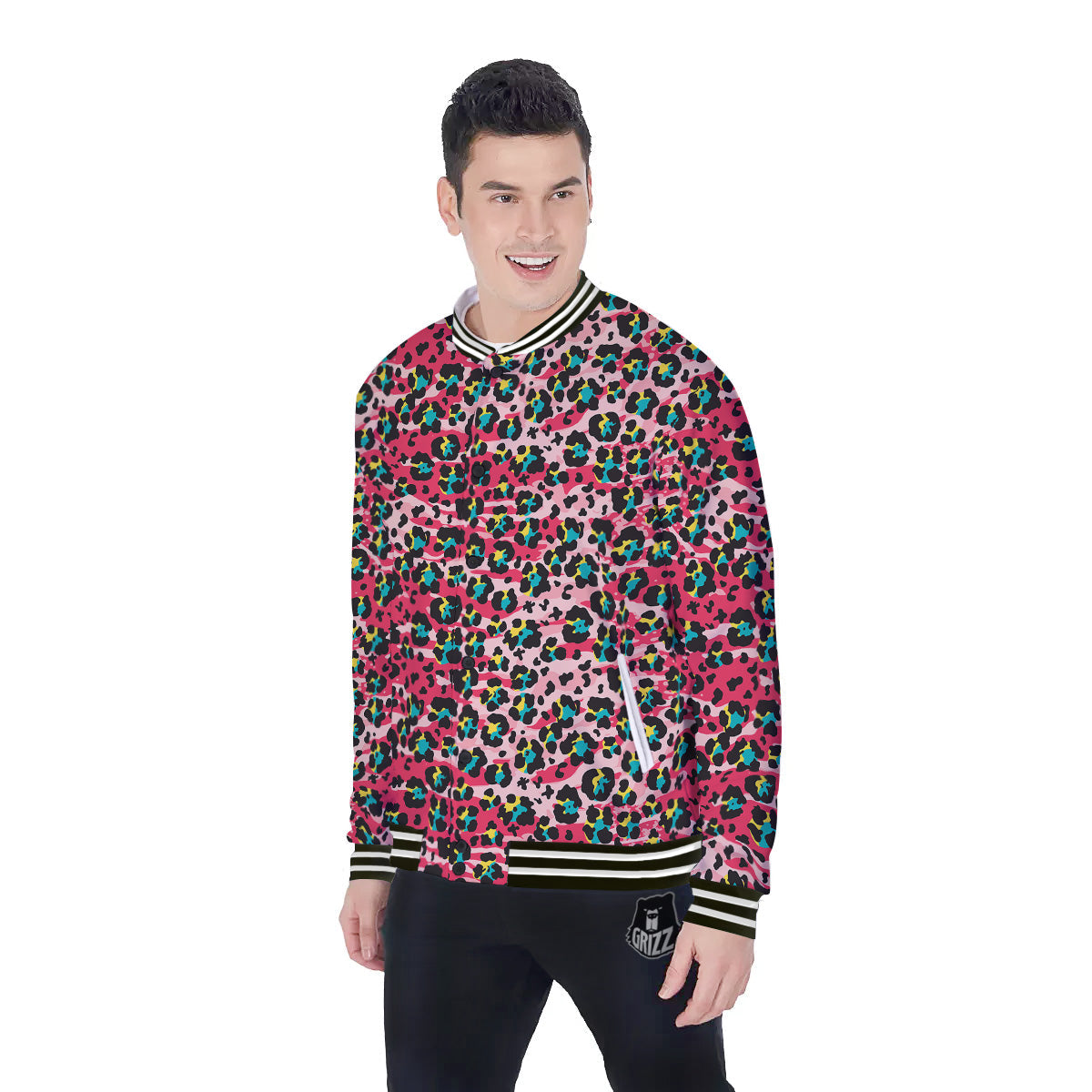 Abstract Pink Leopard Skin Print Pattern Baseball Jacket-grizzshop