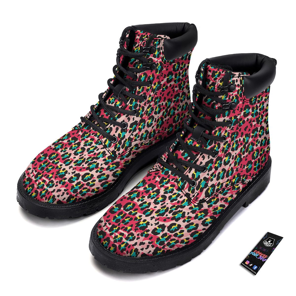 Abstract Pink Leopard Skin Print Pattern Boots-grizzshop