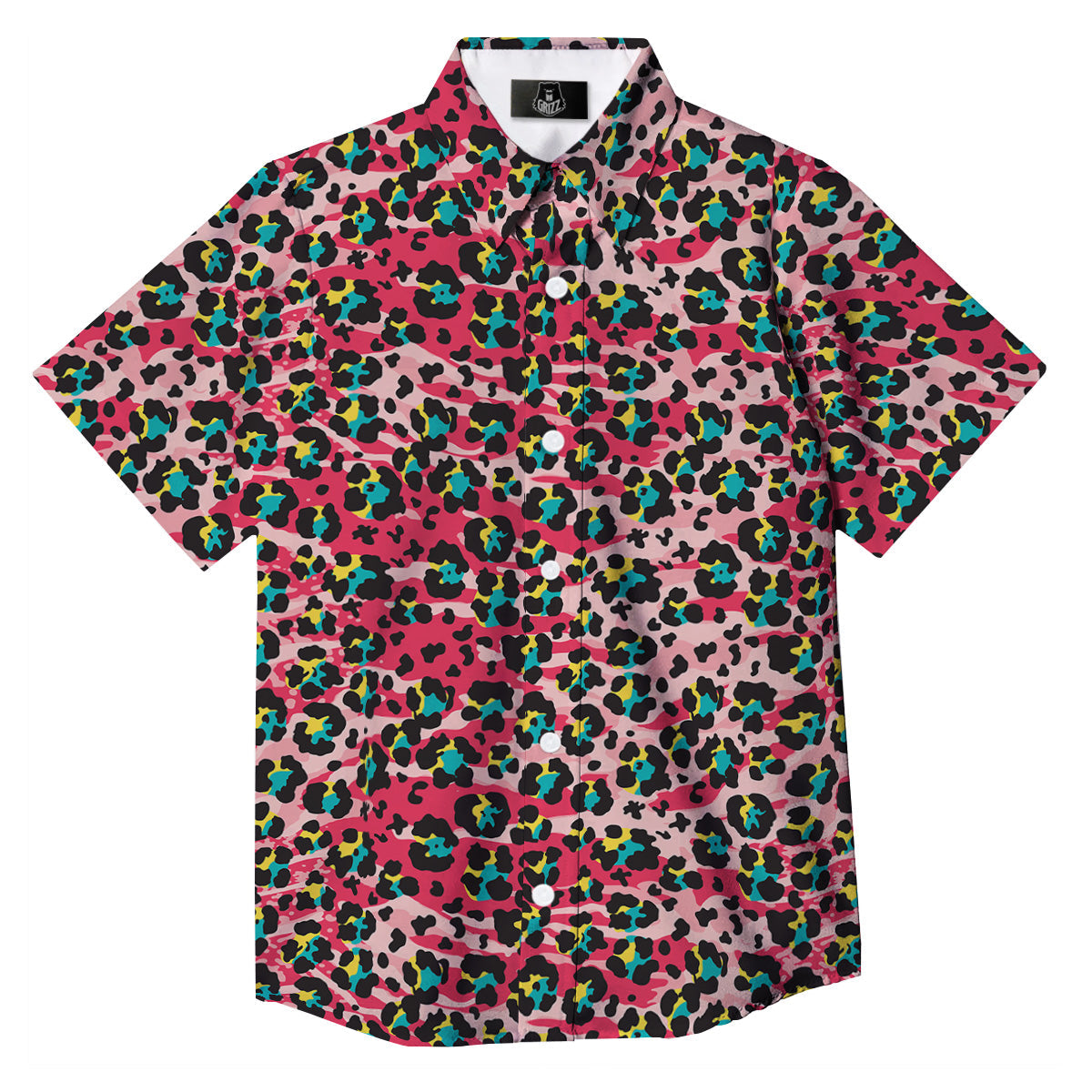 Abstract Pink Leopard Skin Print Pattern Button Up Shirt-grizzshop