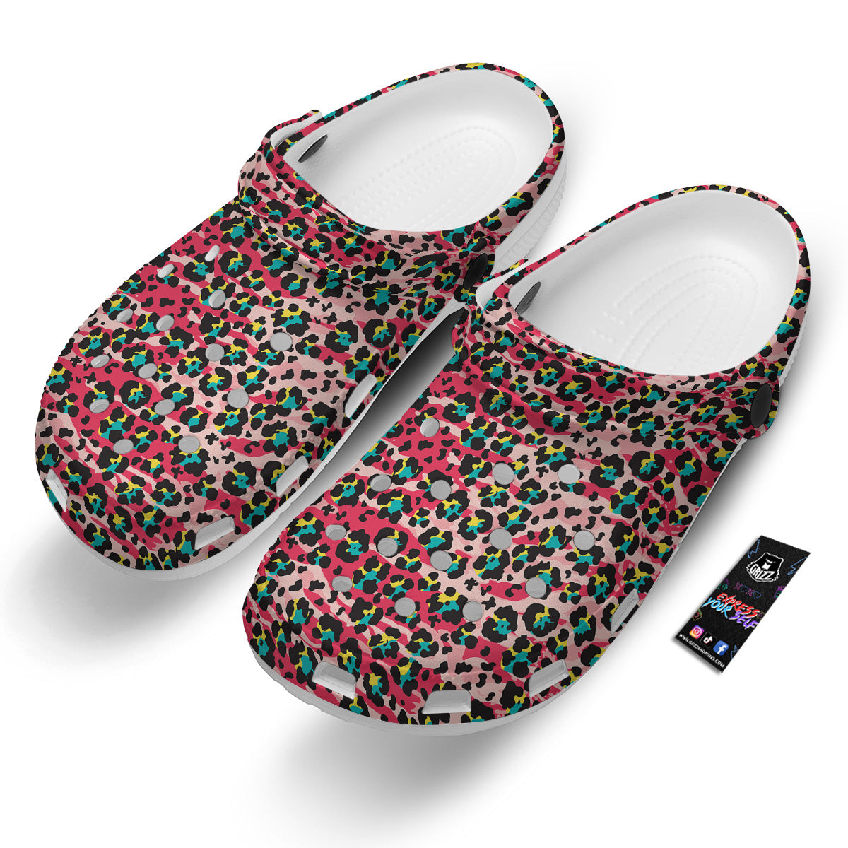Abstract Pink Leopard Skin Print Pattern Clog-grizzshop
