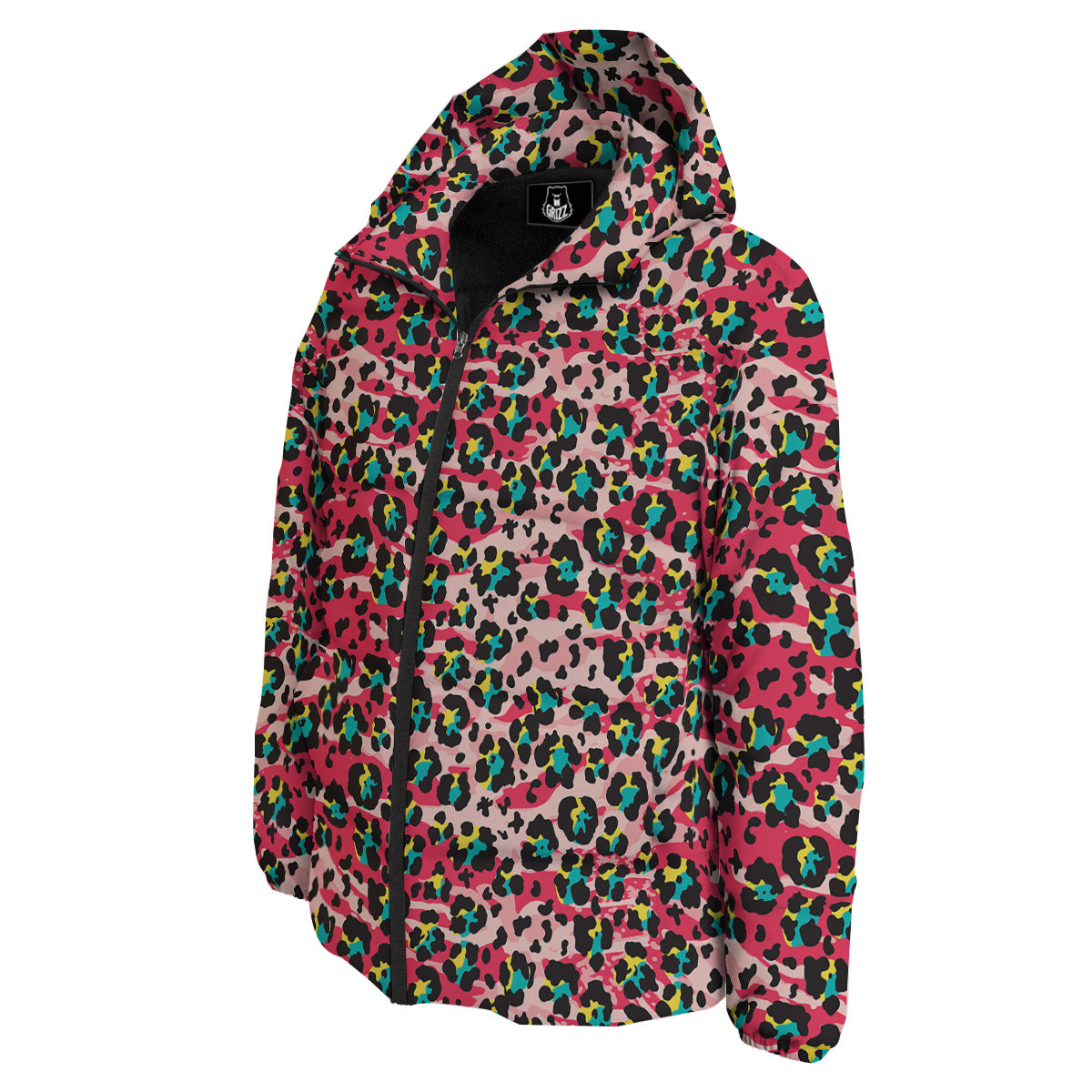 Abstract Pink Leopard Skin Print Pattern Down Jacket-grizzshop