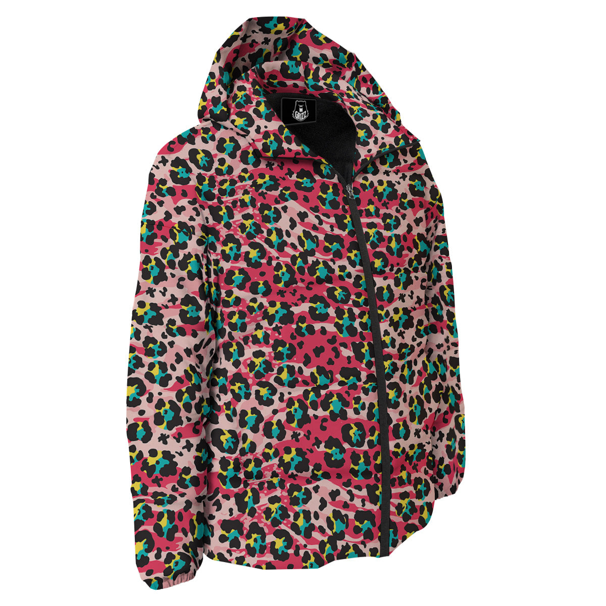 Abstract Pink Leopard Skin Print Pattern Down Jacket-grizzshop