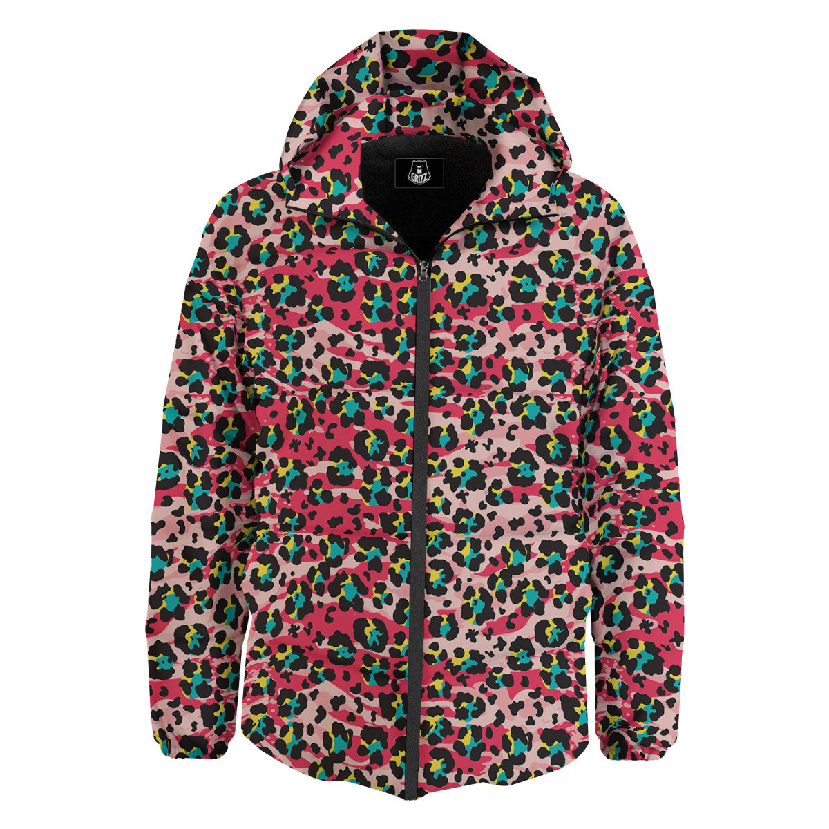Abstract Pink Leopard Skin Print Pattern Down Jacket-grizzshop