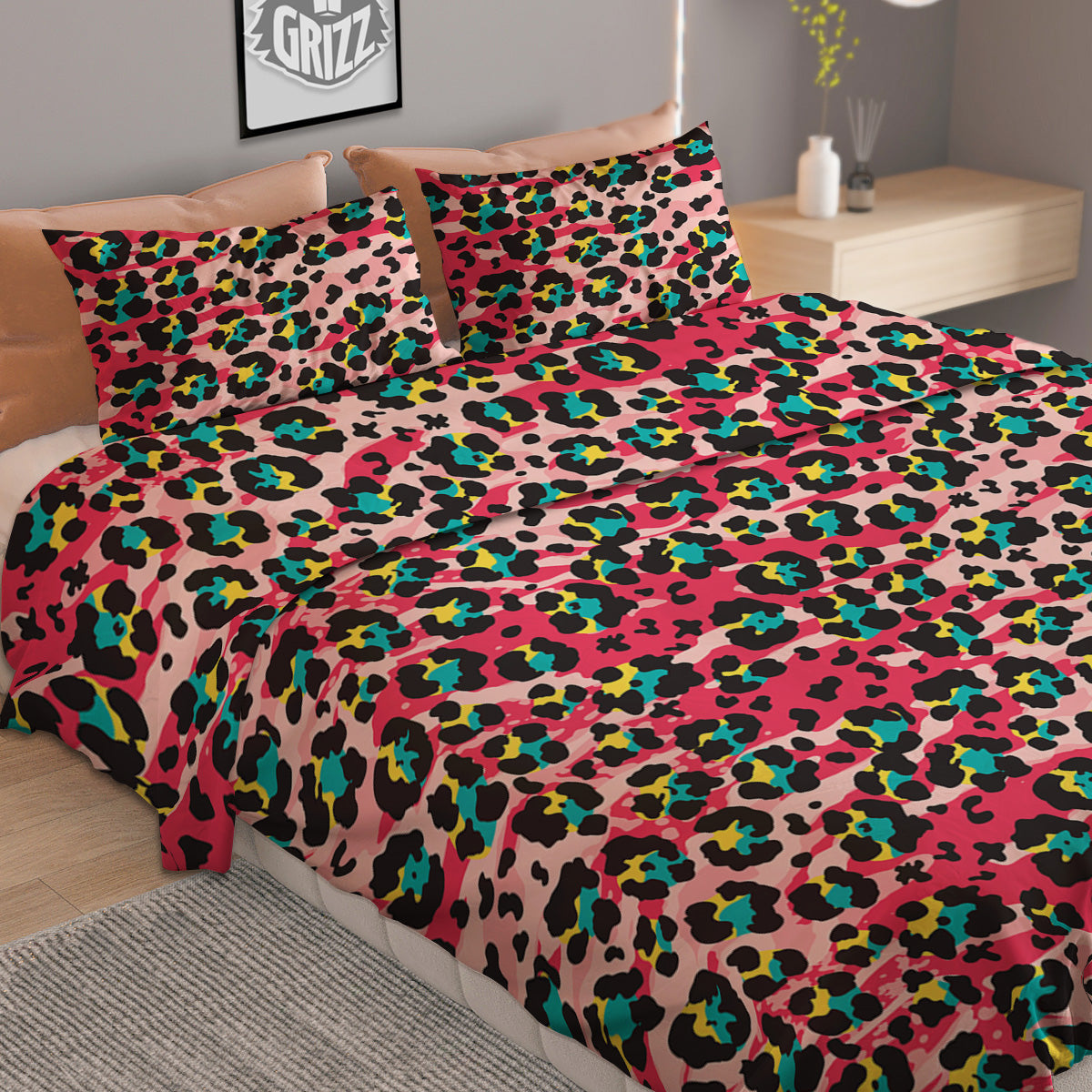 Abstract Pink Leopard Skin Print Pattern Duvet Cover Bedding Set