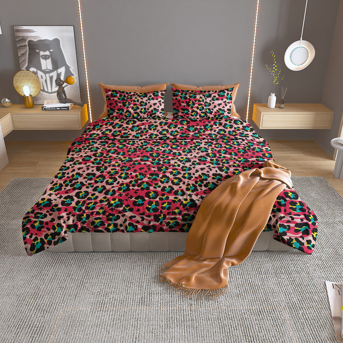 Abstract Pink Leopard Skin Print Pattern Duvet Cover Bedding Set