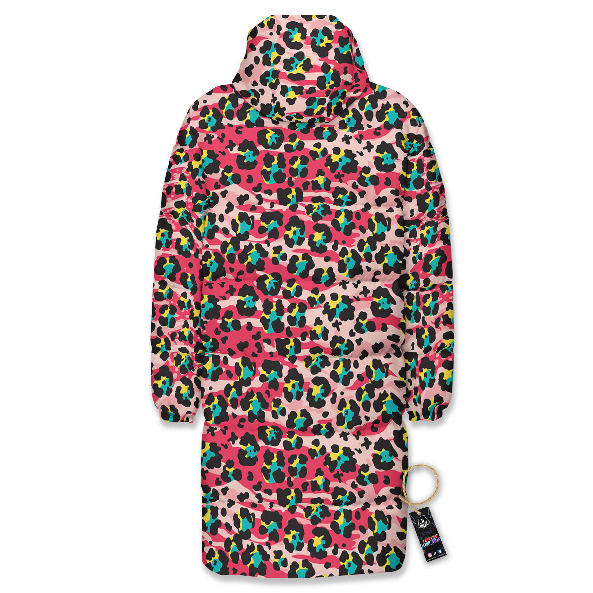 Abstract Pink Leopard Skin Print Pattern Long Down Jacket-grizzshop
