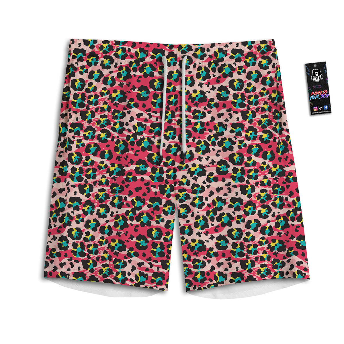 Abstract Pink Leopard Skin Print Pattern Men's Athletic Shorts