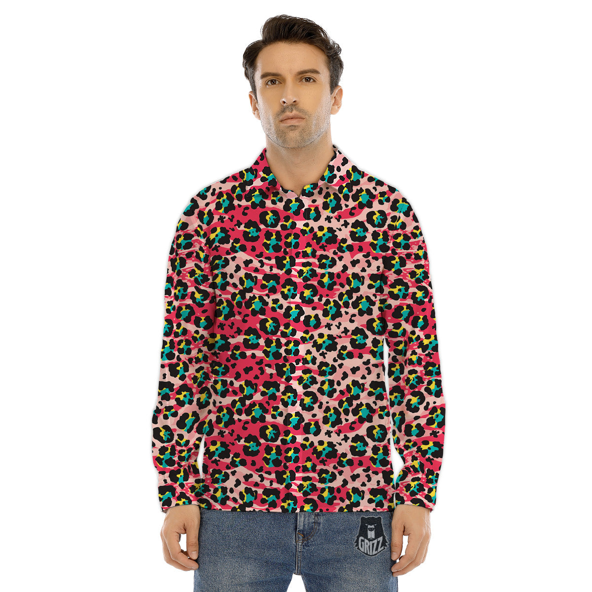 Abstract Pink Leopard Skin Print Pattern Men's Dress Shirts-grizzshop