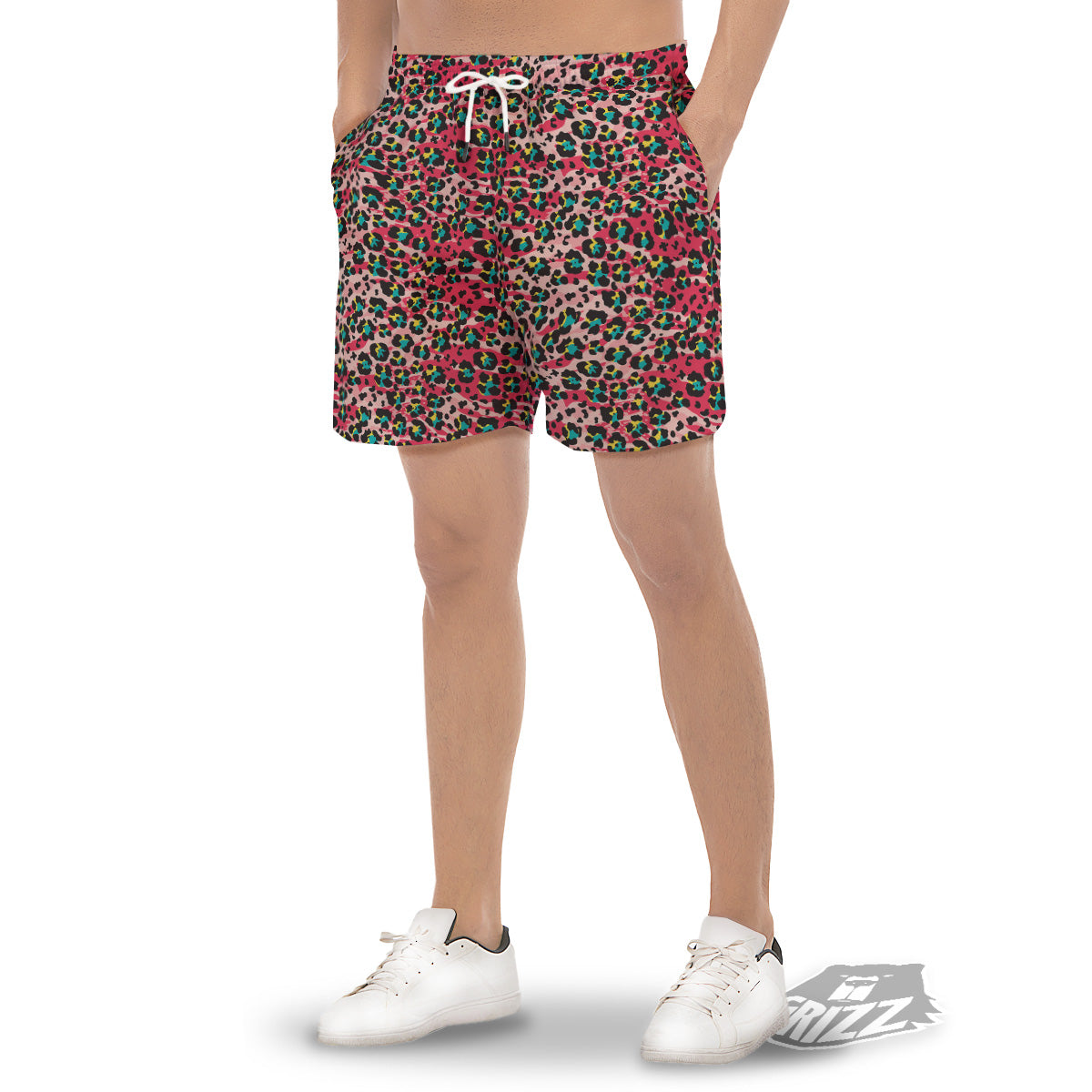 Abstract Pink Leopard Skin Print Pattern Men's Gym Shorts-grizzshop