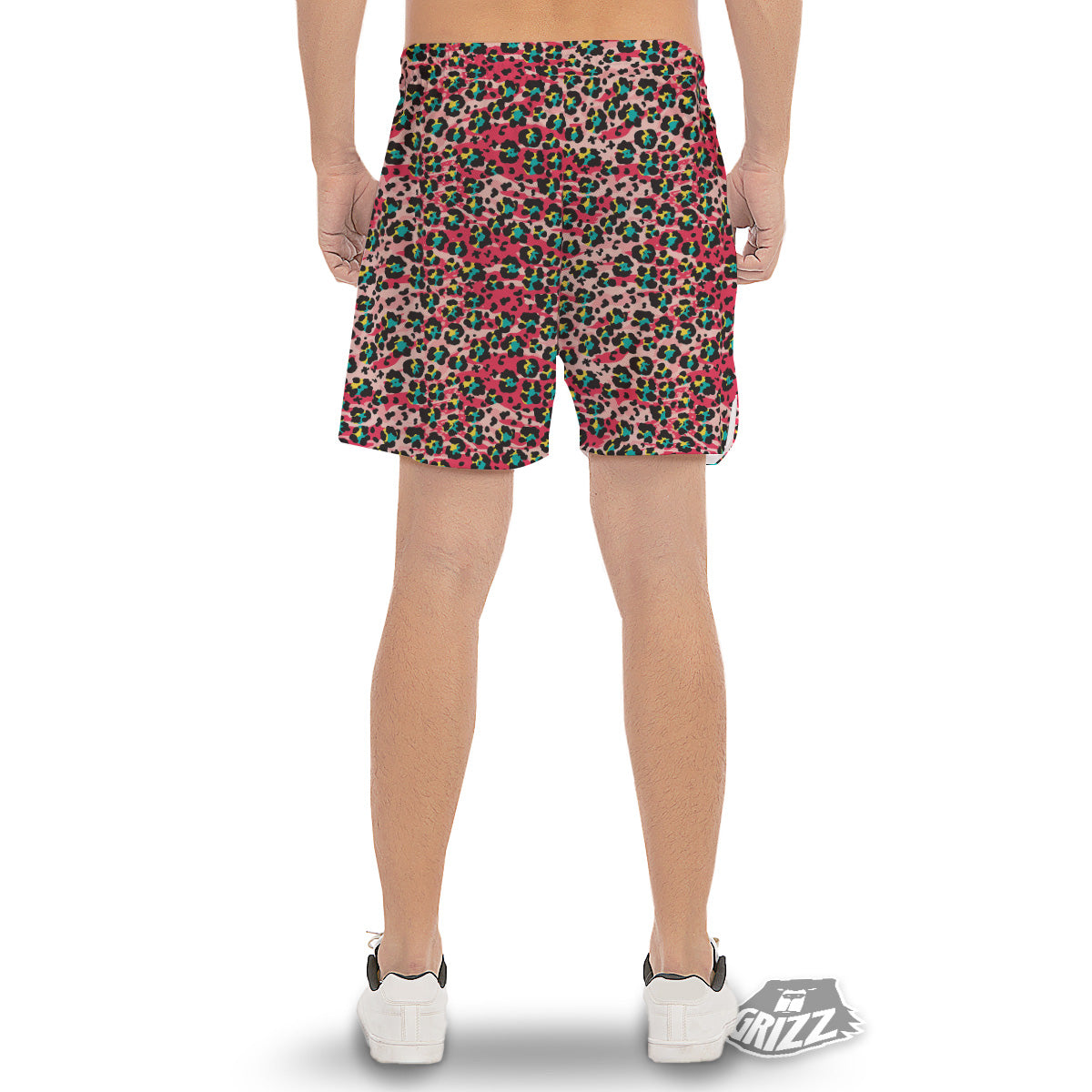 Abstract Pink Leopard Skin Print Pattern Men's Gym Shorts-grizzshop