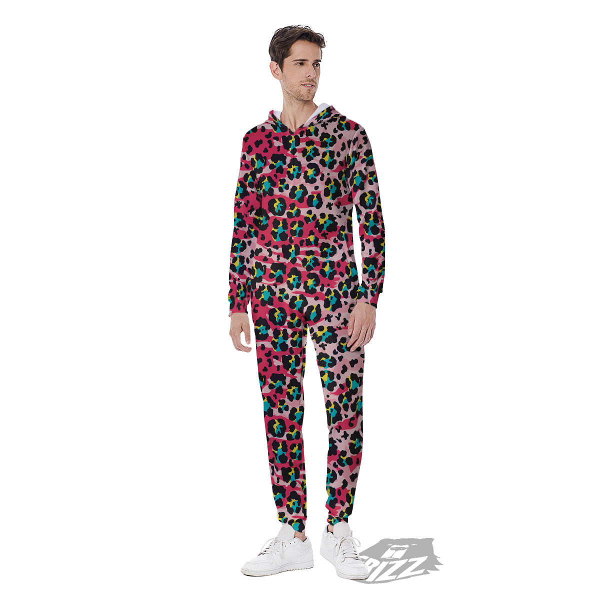 Abstract Pink Leopard Skin Print Pattern Men's Jumpsuit-grizzshop