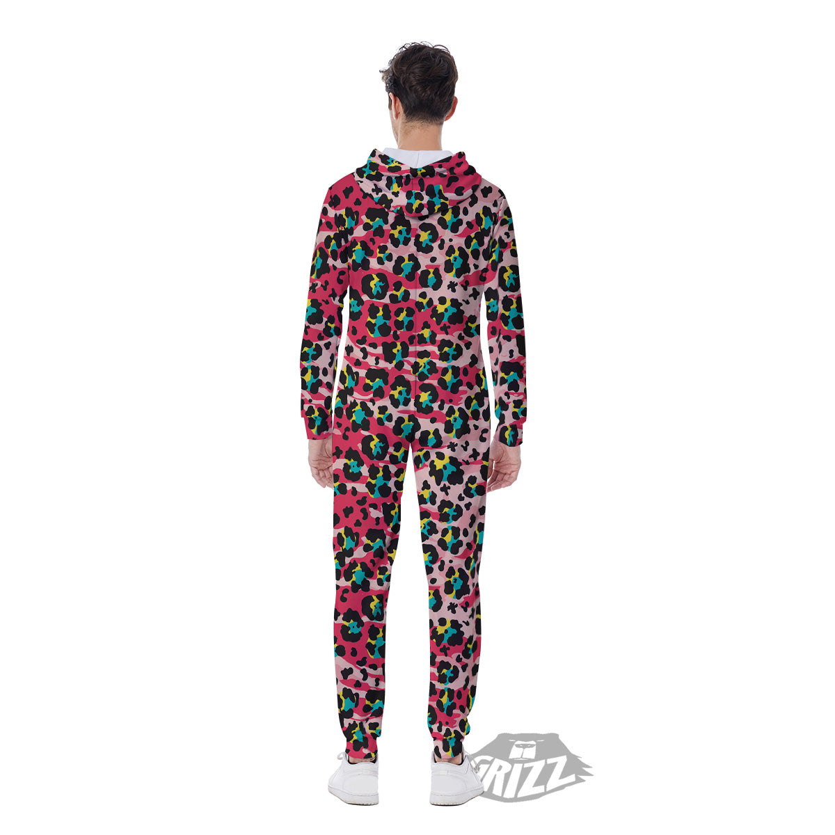 Abstract Pink Leopard Skin Print Pattern Men's Jumpsuit-grizzshop