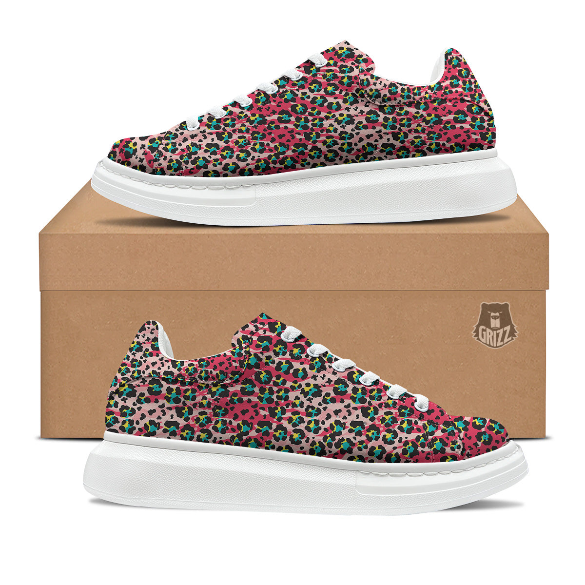Abstract Pink Leopard Skin Print Pattern Platform Shoes-grizzshop