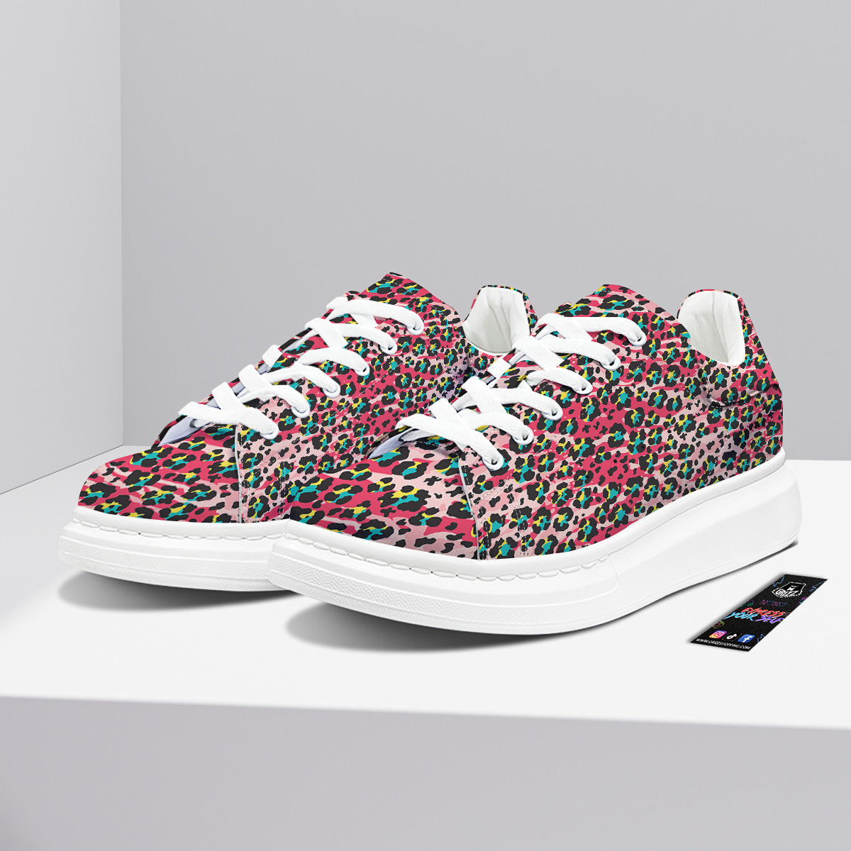 Abstract Pink Leopard Skin Print Pattern Platform Shoes-grizzshop