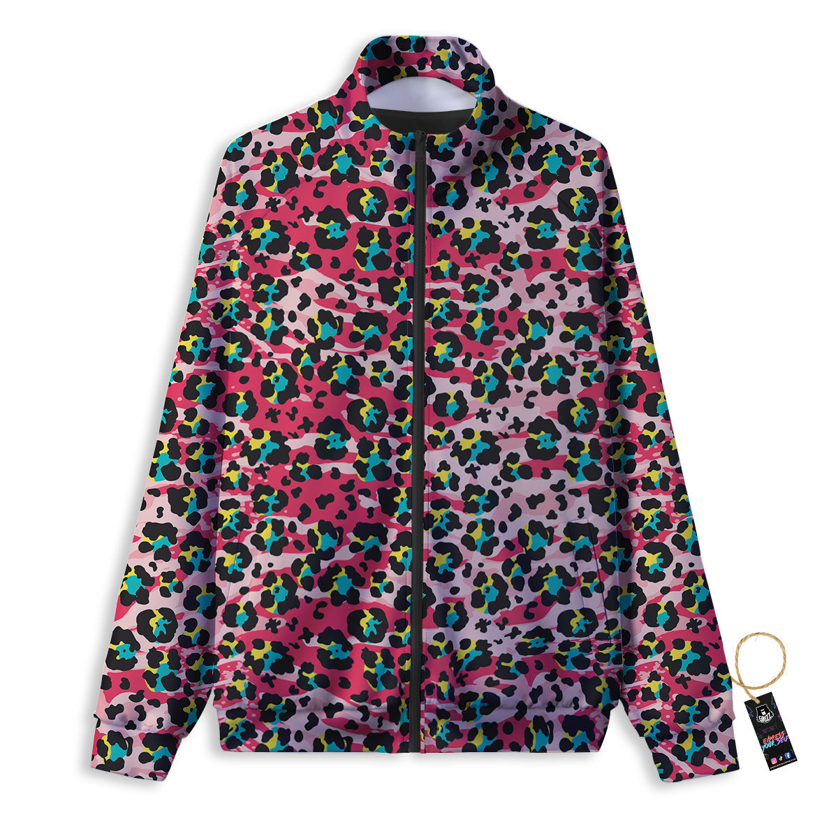 Abstract Pink Leopard Skin Print Pattern Track Jacket-grizzshop