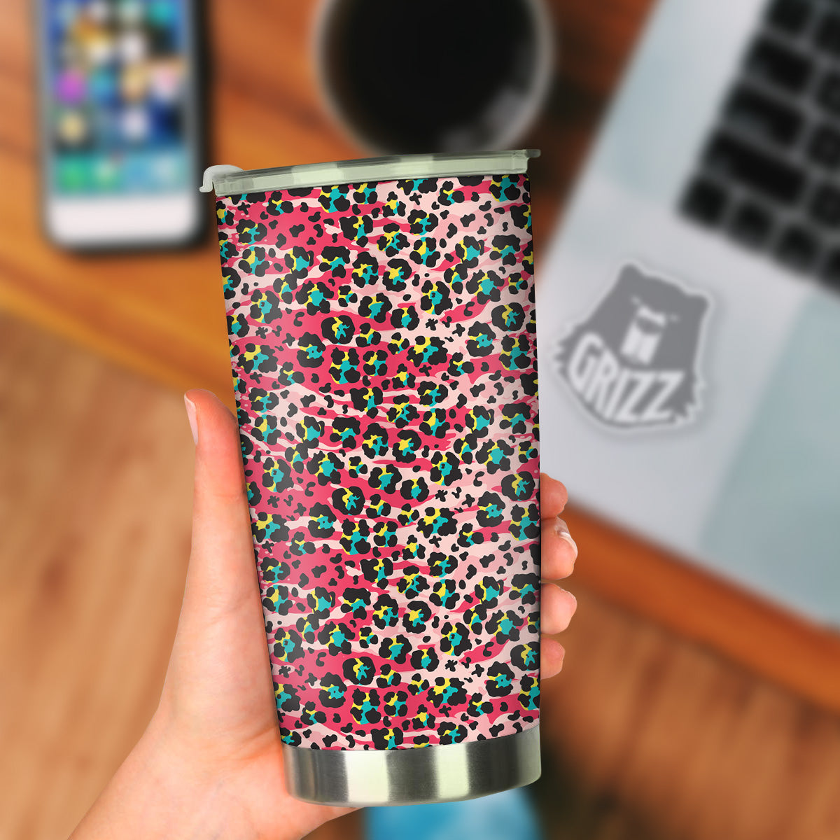 Abstract Pink Leopard Skin Print Pattern Tumbler-grizzshop