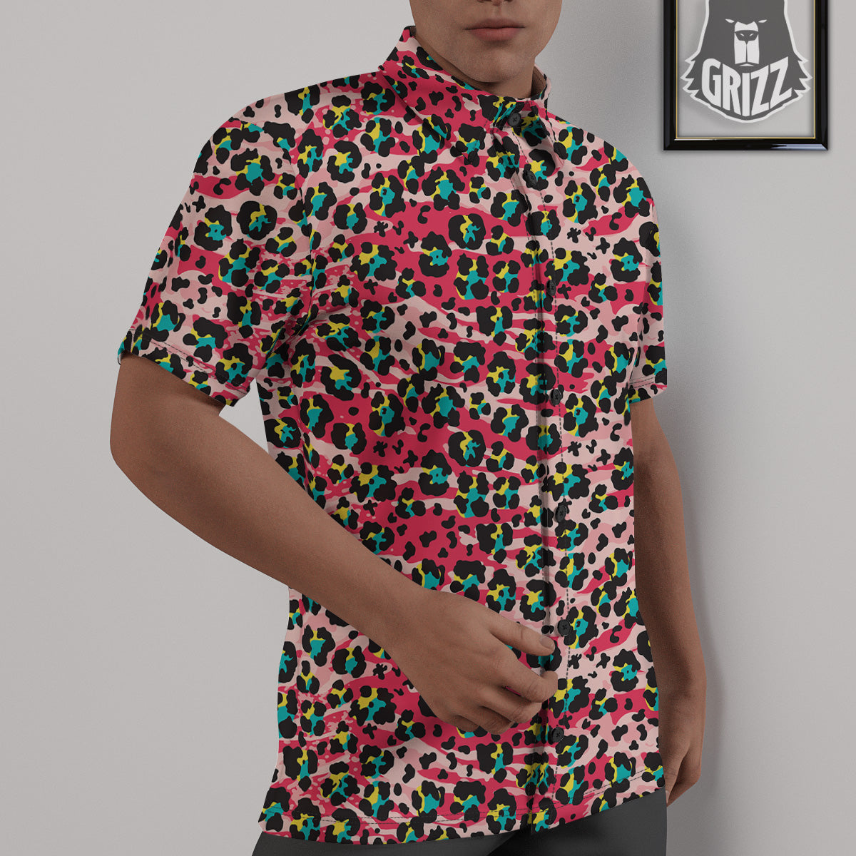 Abstract Pink Leopard Skin Print Pattern Untucked Shirts-grizzshop