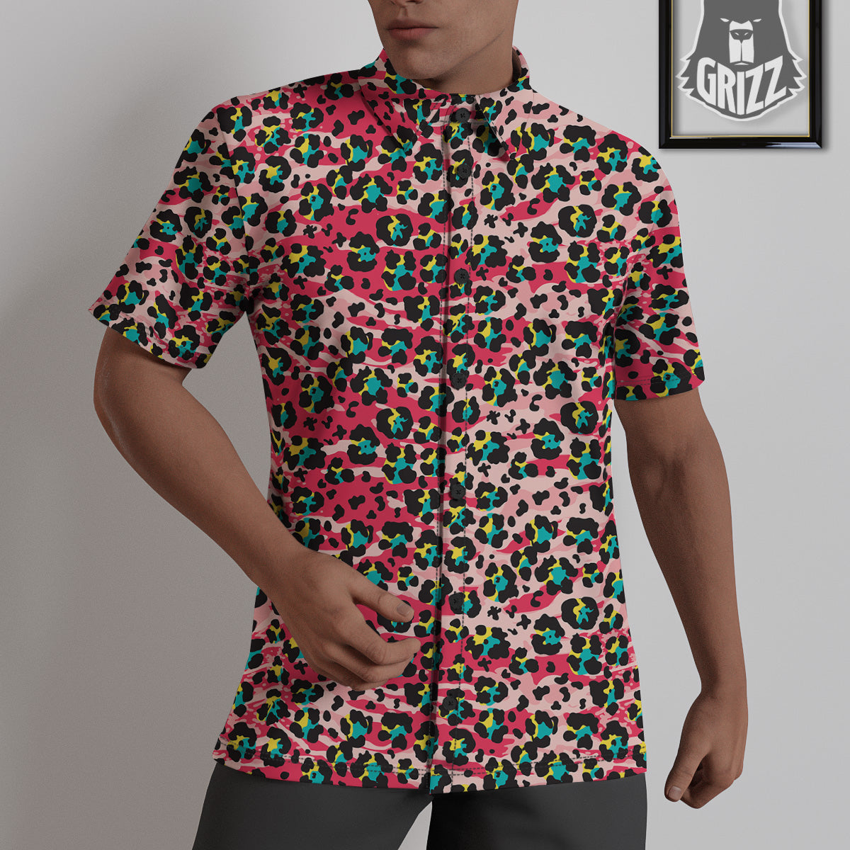Abstract Pink Leopard Skin Print Pattern Untucked Shirts-grizzshop