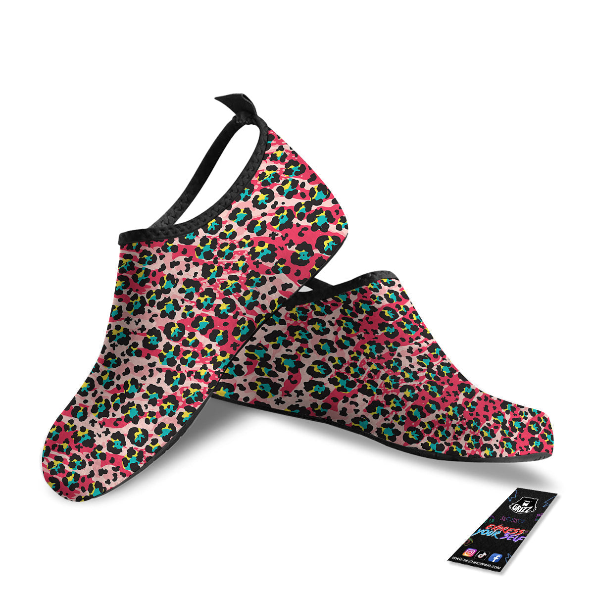 Abstract Pink Leopard Skin Print Pattern Water Shoes-grizzshop