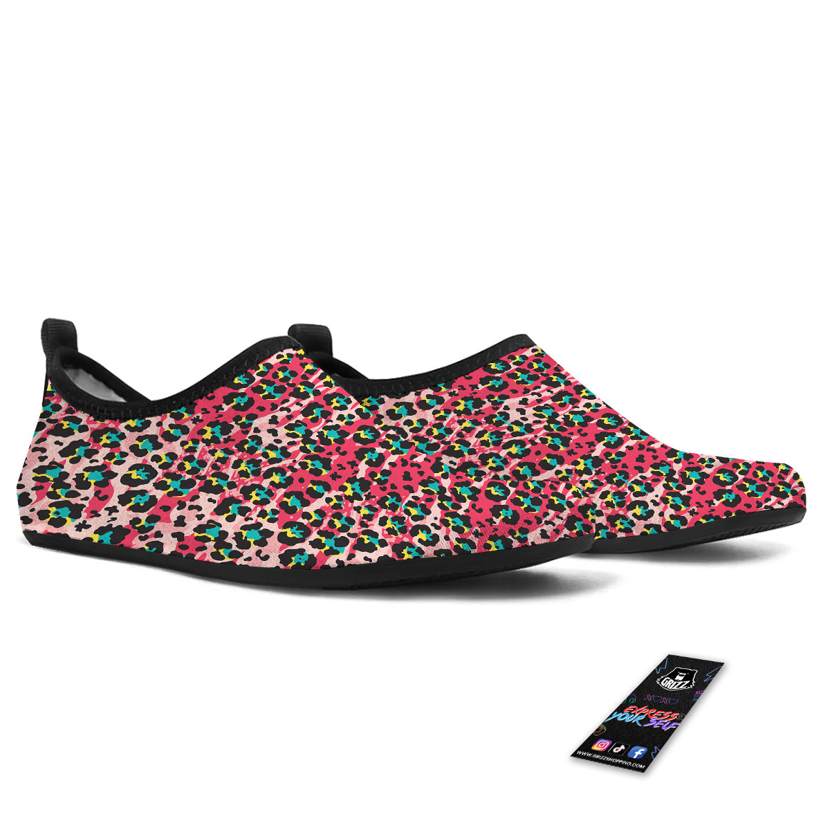 Abstract Pink Leopard Skin Print Pattern Water Shoes-grizzshop