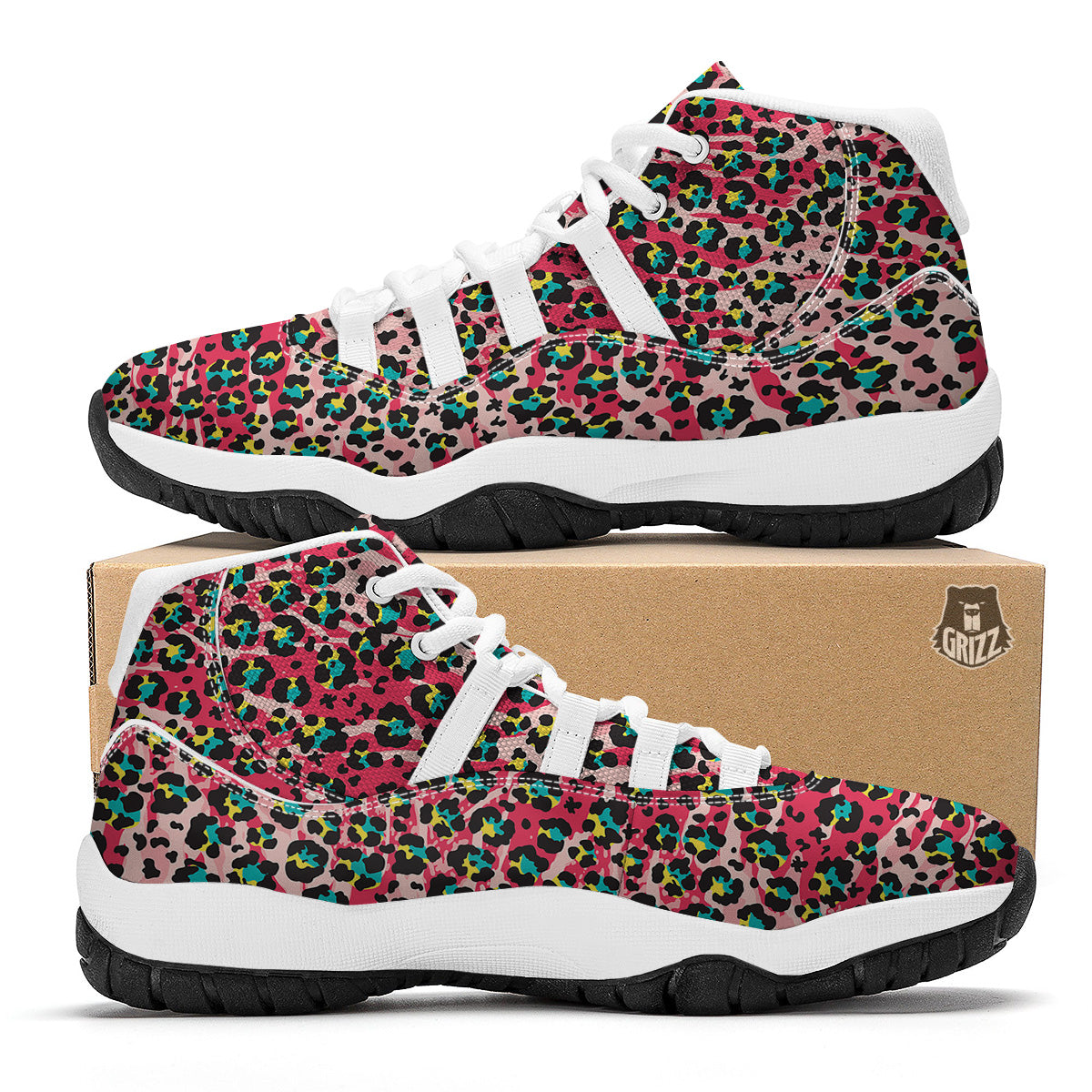 Abstract Pink Leopard Skin Print Pattern White Bball Shoes-grizzshop