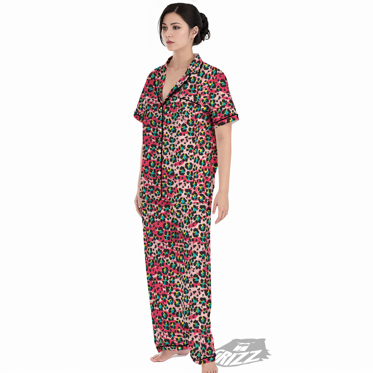 Abstract Pink Leopard Skin Print Pattern Women's Pajamas Set-grizzshop