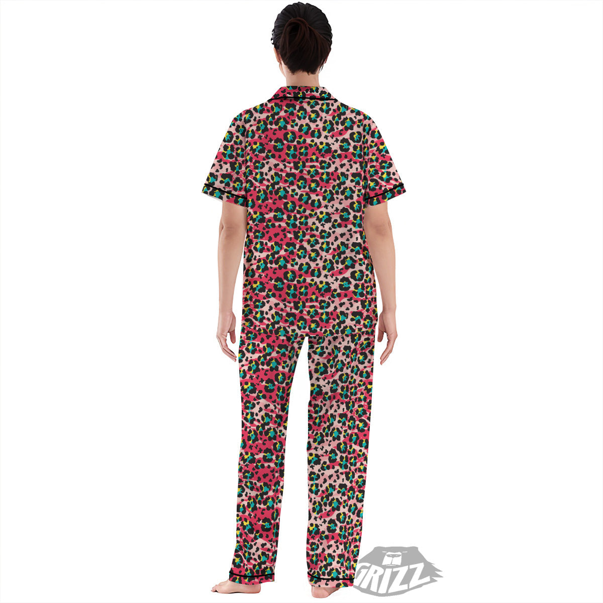 Abstract Pink Leopard Skin Print Pattern Women's Pajamas Set-grizzshop