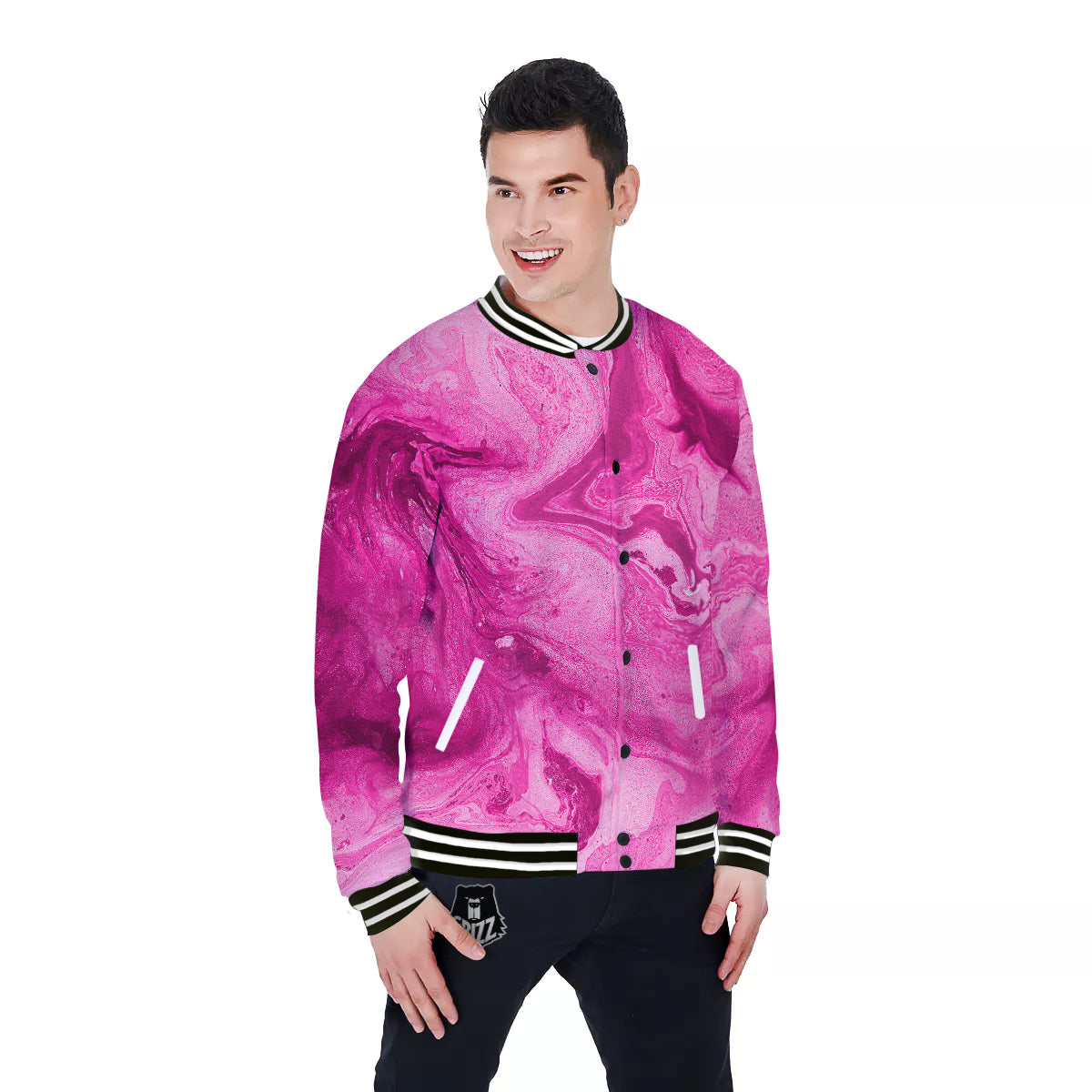 Abstract Pink Marble Print Baseball Jacket-grizzshop