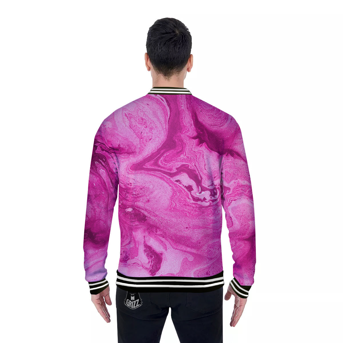 Abstract Pink Marble Print Baseball Jacket-grizzshop