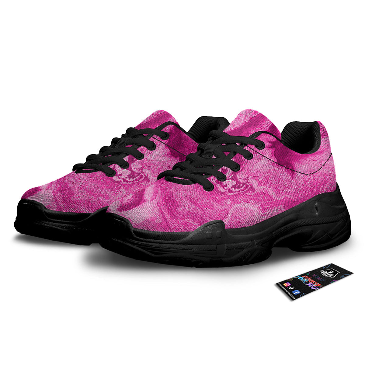 Abstract Pink Marble Print Black Chunky Shoes-grizzshop
