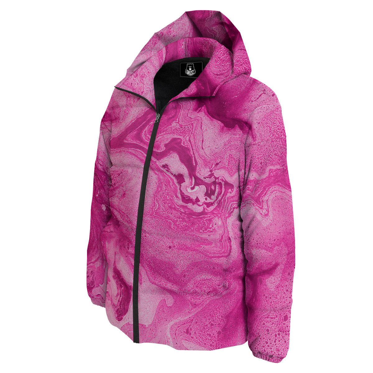 Abstract Pink Marble Print Down Jacket-grizzshop