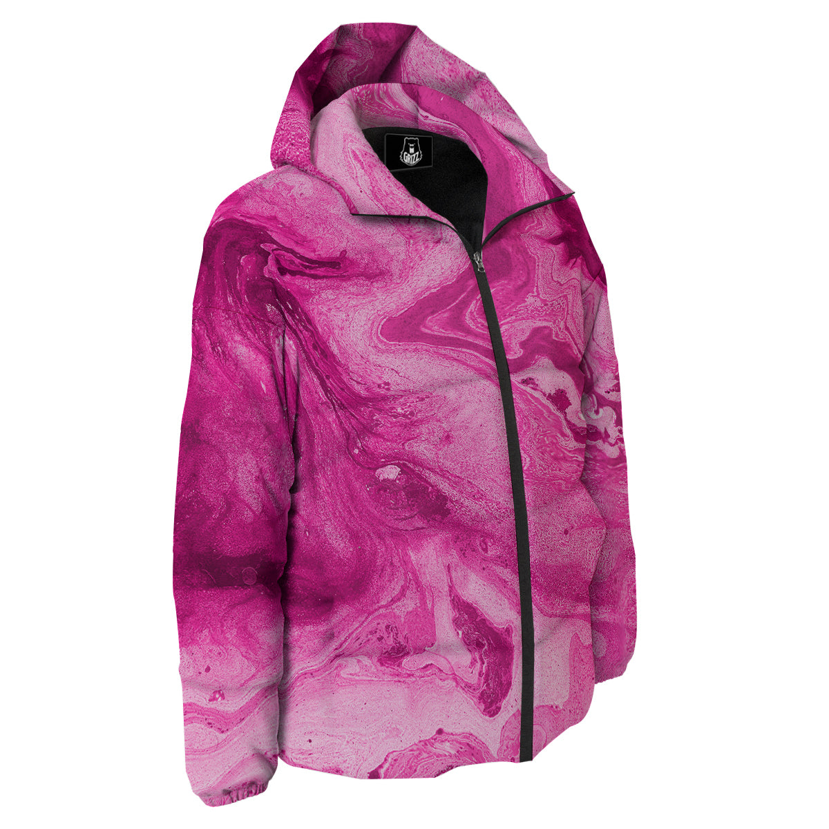 Abstract Pink Marble Print Down Jacket-grizzshop