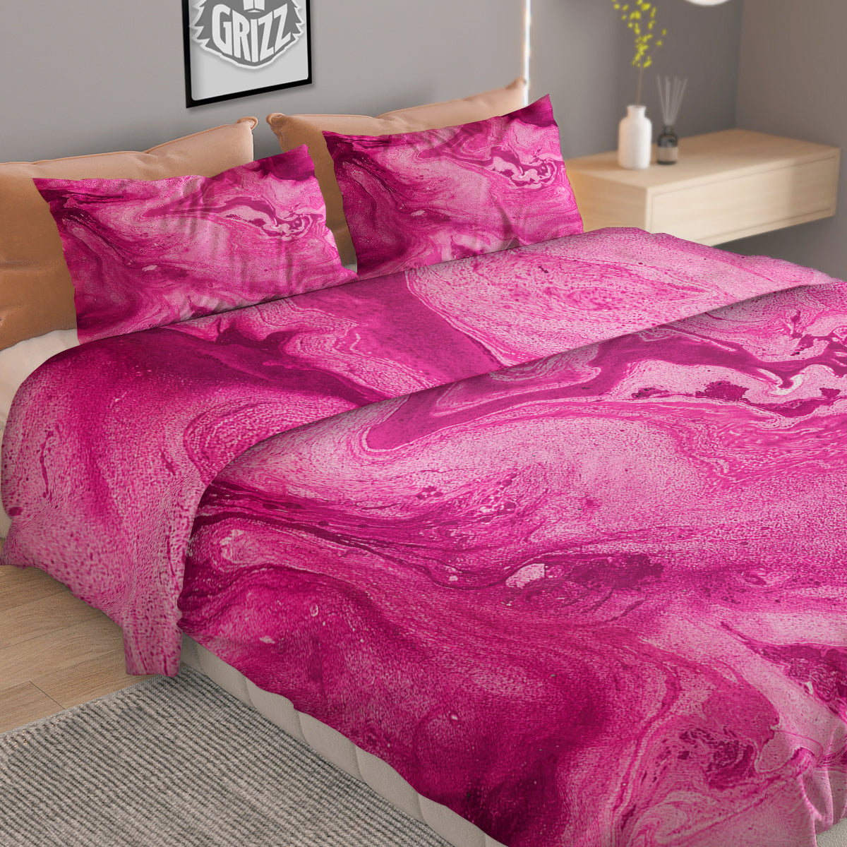 Abstract Pink Marble Print Duvet Cover Bedding Set