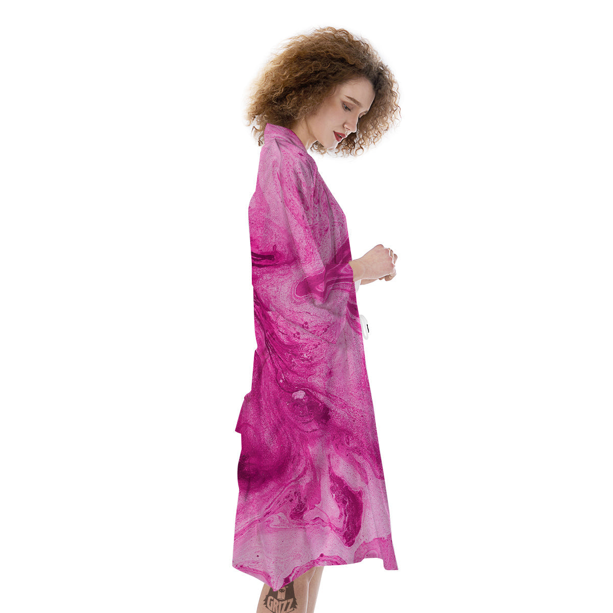 Abstract Pink Marble Print Kimono-grizzshop