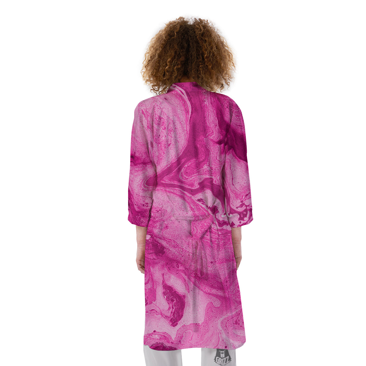 Abstract Pink Marble Print Kimono-grizzshop