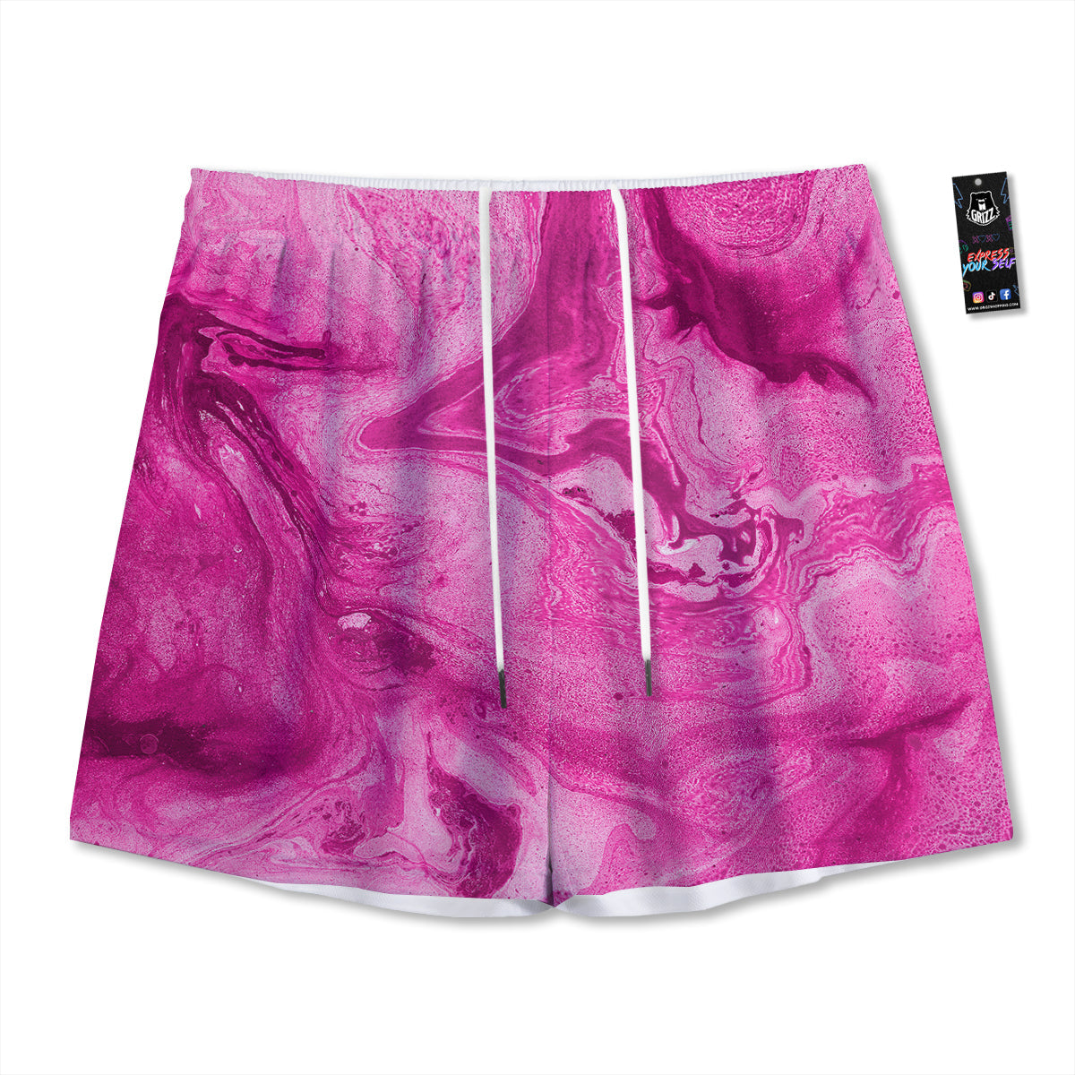 Avocado Green Print Mesh Shorts