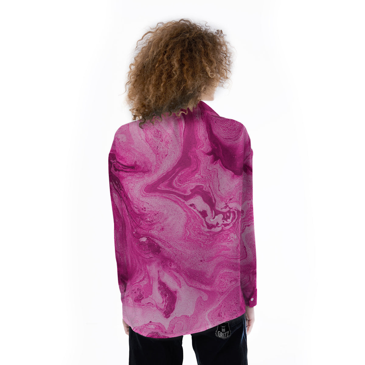 Abstract Pink Marble Print Women's Long Sleeve Shirts-grizzshop