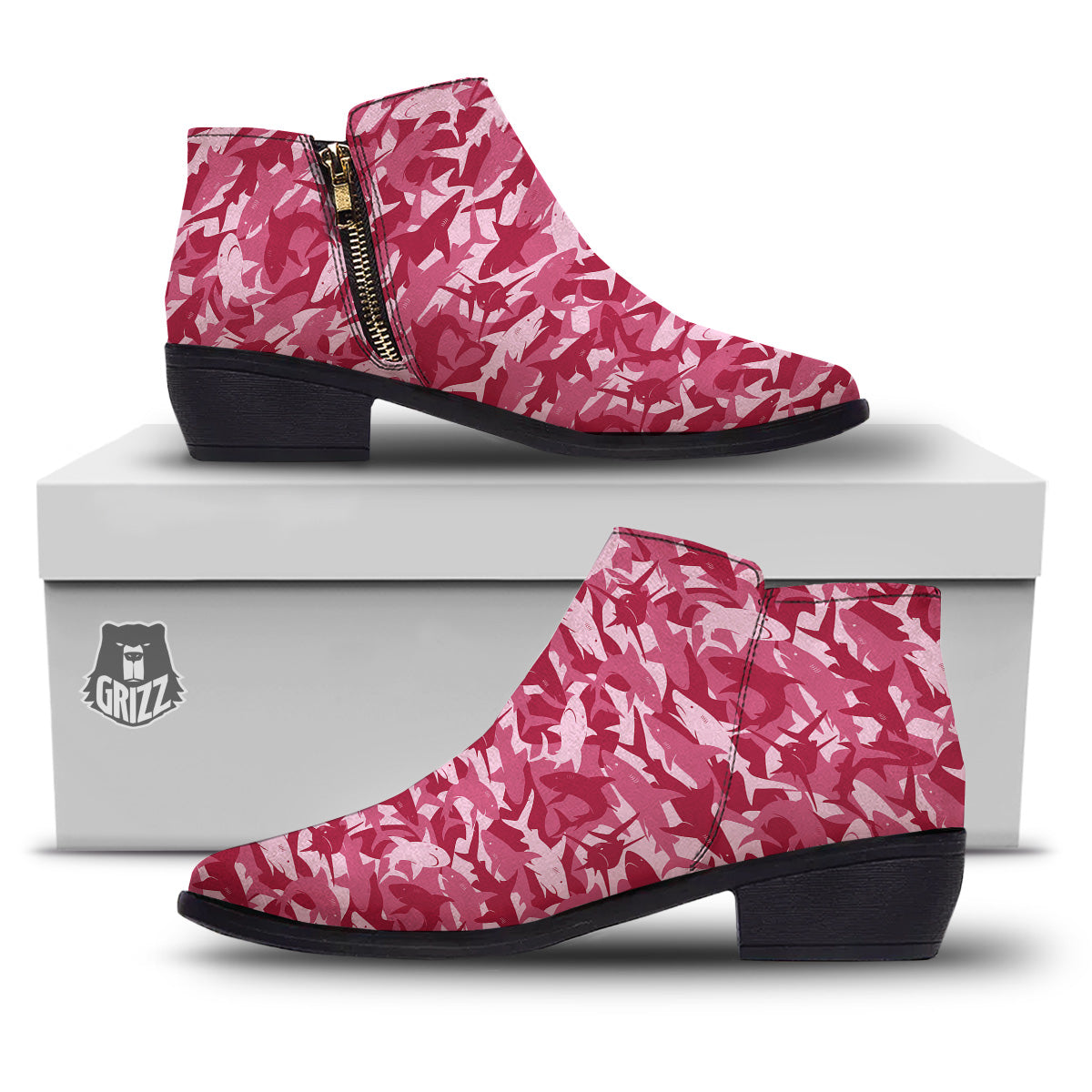 Abstract Pink Shark Camo Print Pattern Ankle Boots-grizzshop