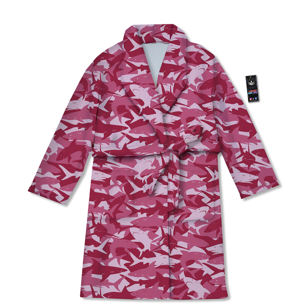 Abstract Pink Shark Camo Print Pattern Bathrobe-grizzshop