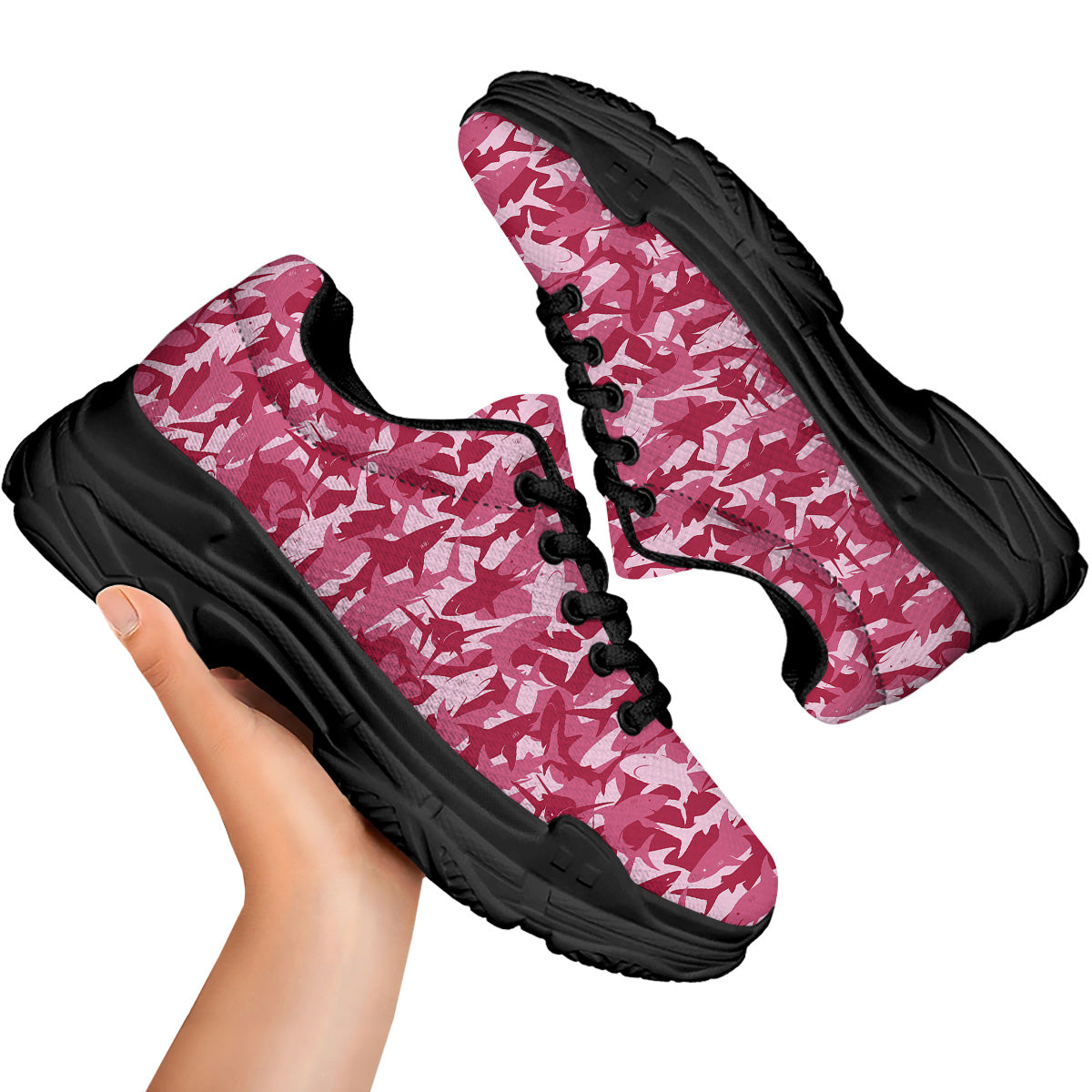 Abstract Pink Shark Camo Print Pattern Black Chunky Shoes-grizzshop