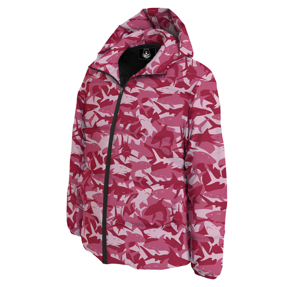 Abstract Pink Shark Camo Print Pattern Down Jacket-grizzshop