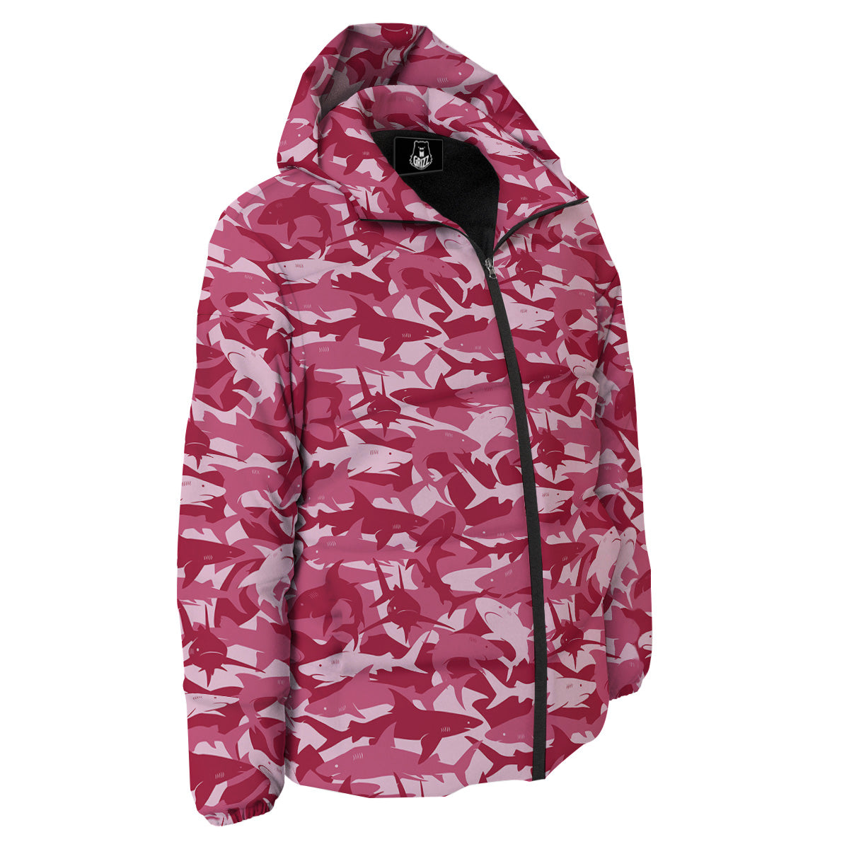 Abstract Pink Shark Camo Print Pattern Down Jacket-grizzshop
