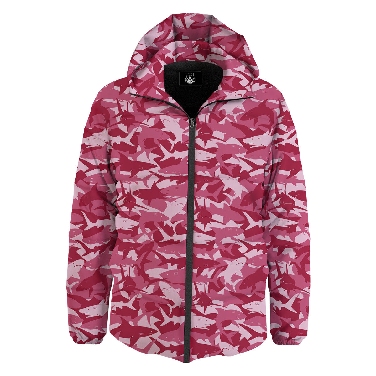 Abstract Pink Shark Camo Print Pattern Down Jacket-grizzshop