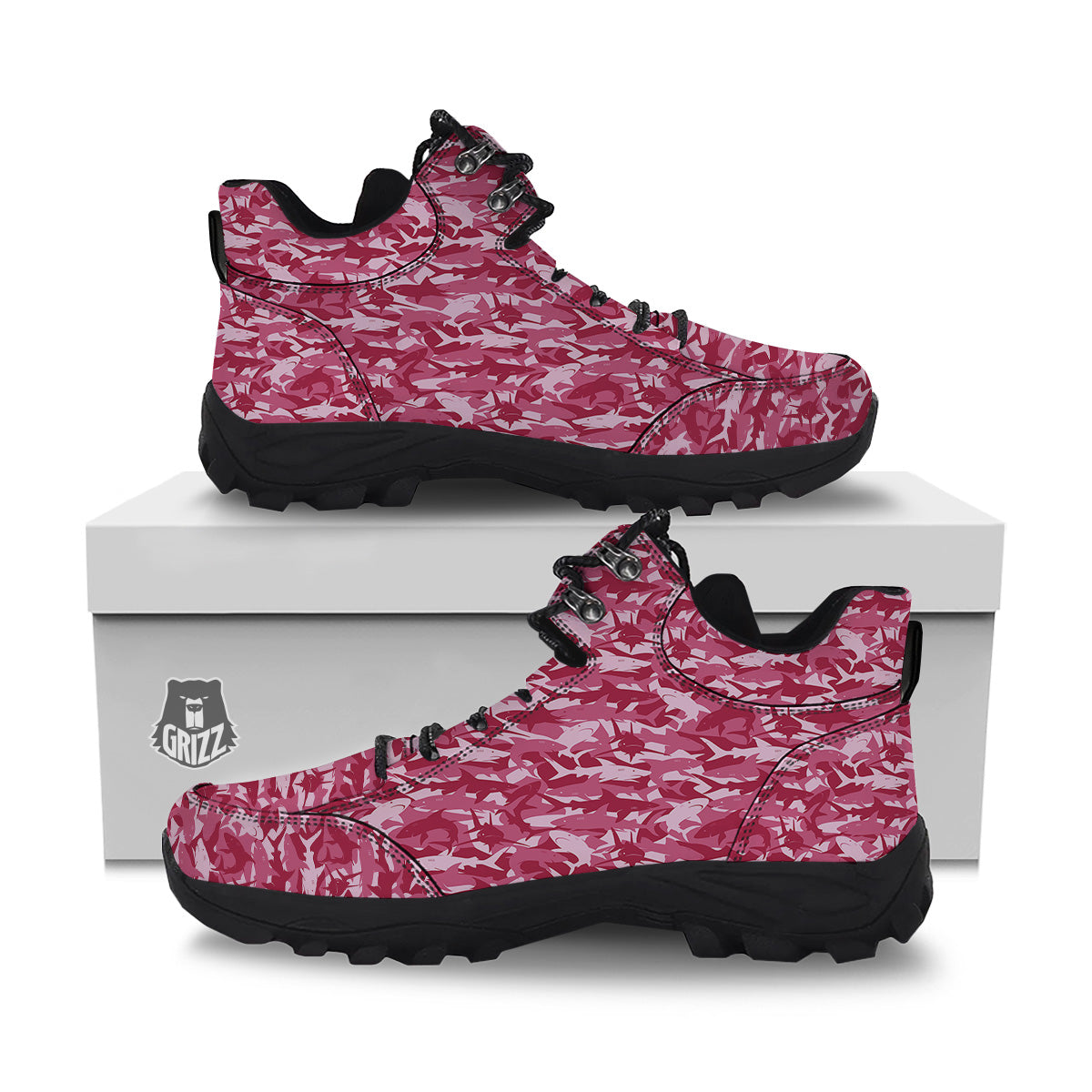Abstract Pink Shark Camo Print Pattern Hiking Shoes-grizzshop