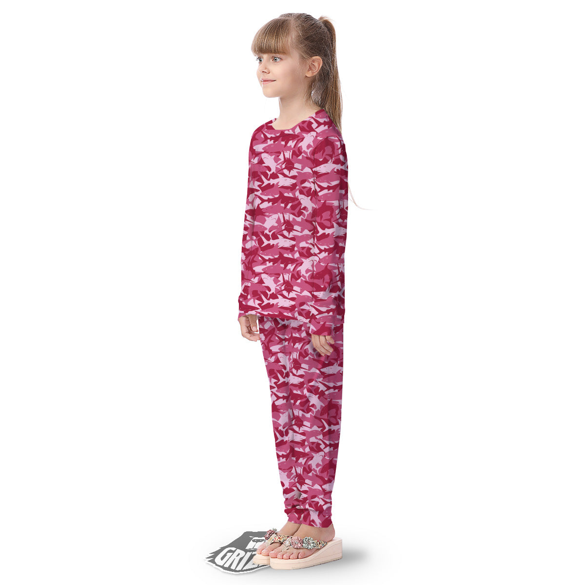 Abstract Pink Shark Camo Print Pattern Kid's Pajamas-grizzshop