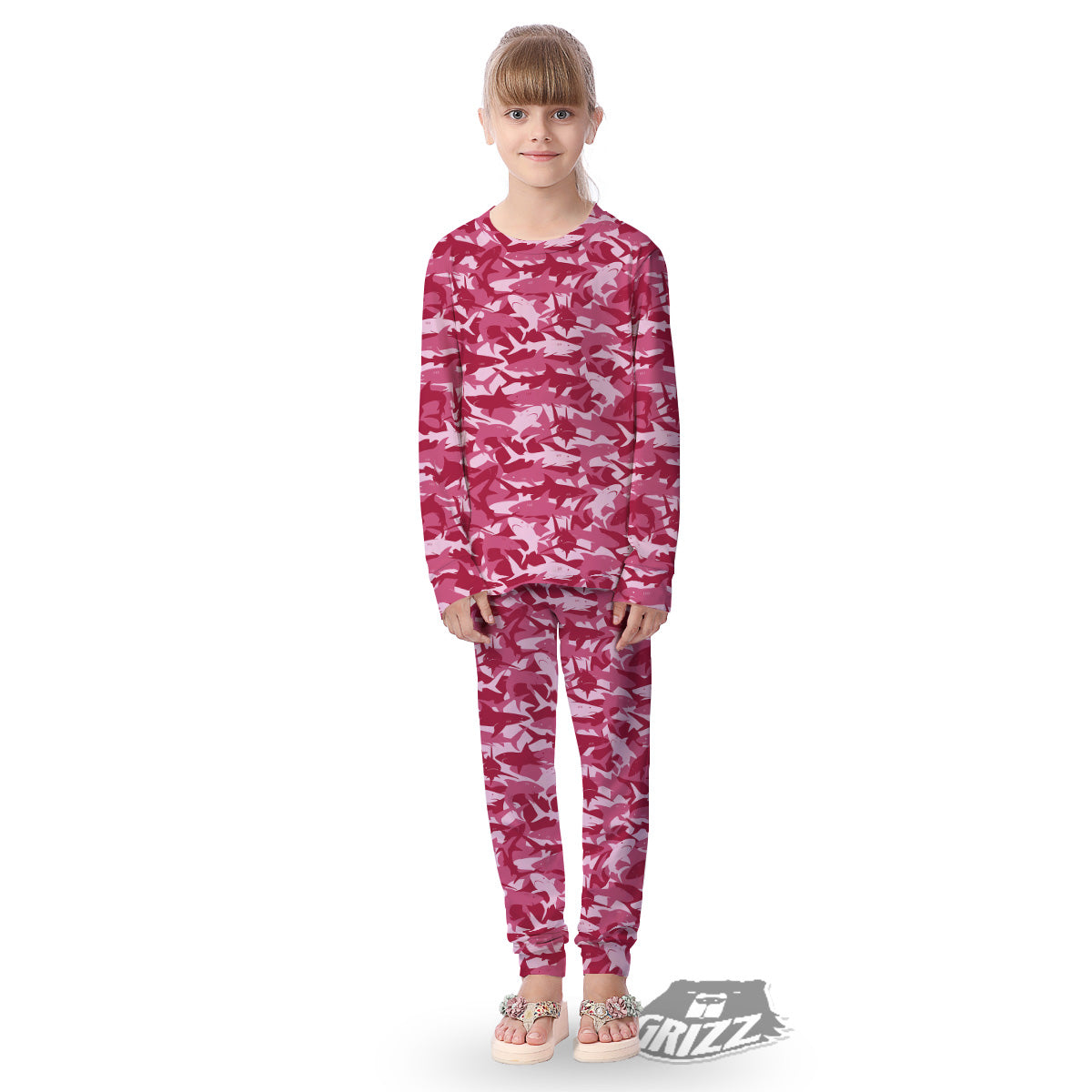 Abstract Pink Shark Camo Print Pattern Kid's Pajamas-grizzshop