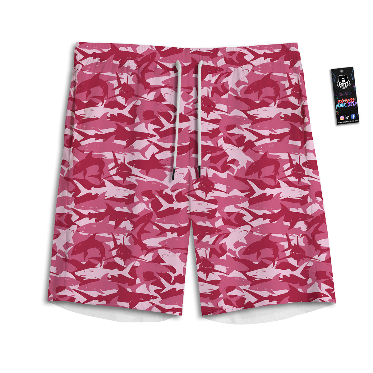 Abstract Pink Shark Camo Print Pattern Men's Athletic Shorts