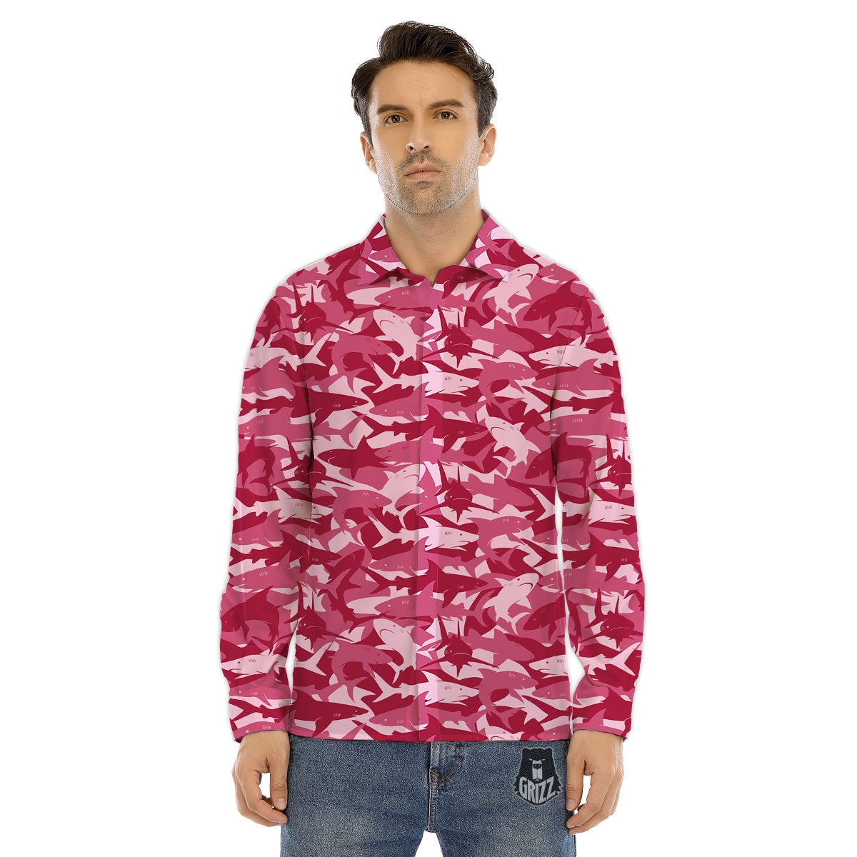 Abstract Pink Shark Camo Print Pattern Men's Dress Shirts-grizzshop