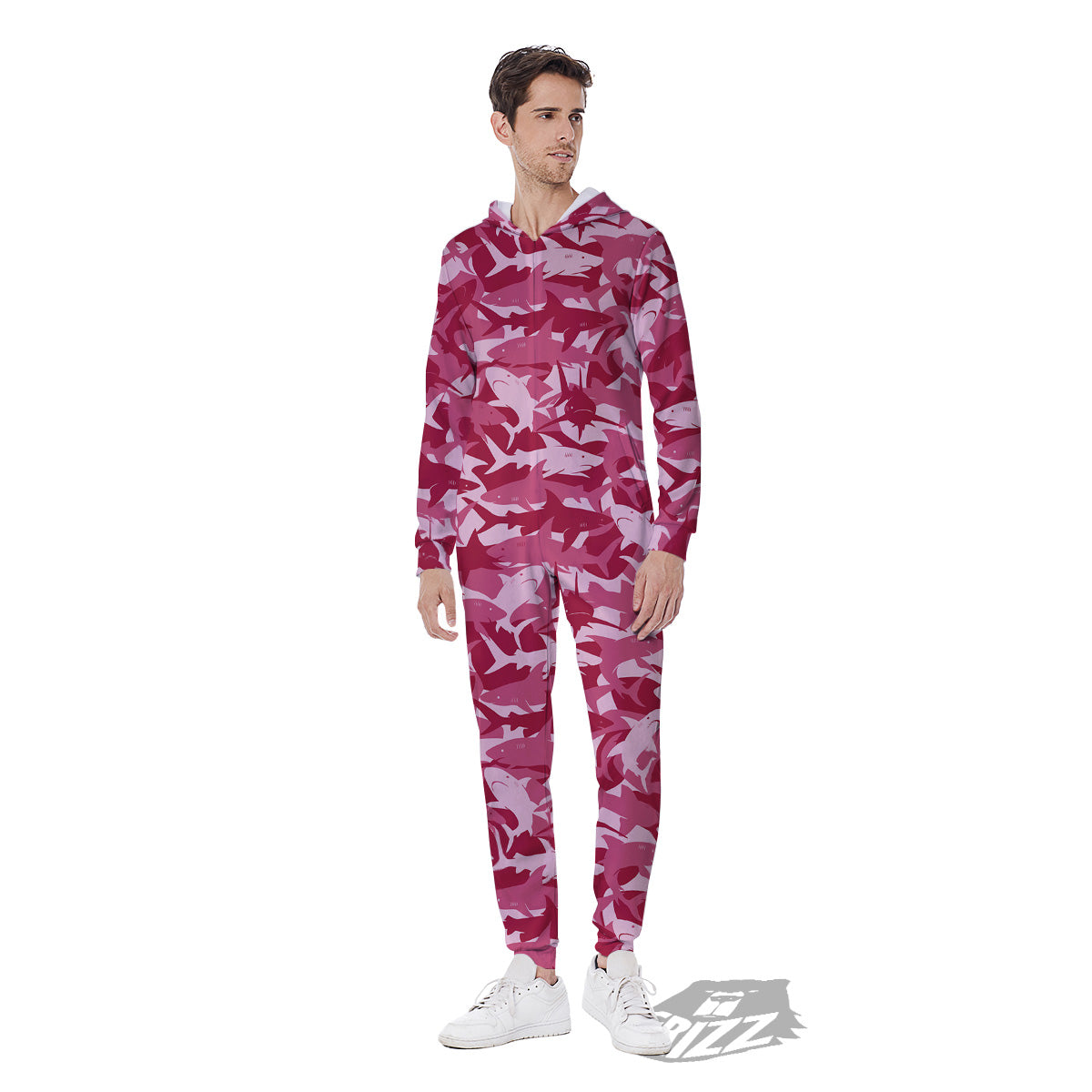 Abstract Pink Shark Camo Print Pattern Men's Jumpsuit-grizzshop