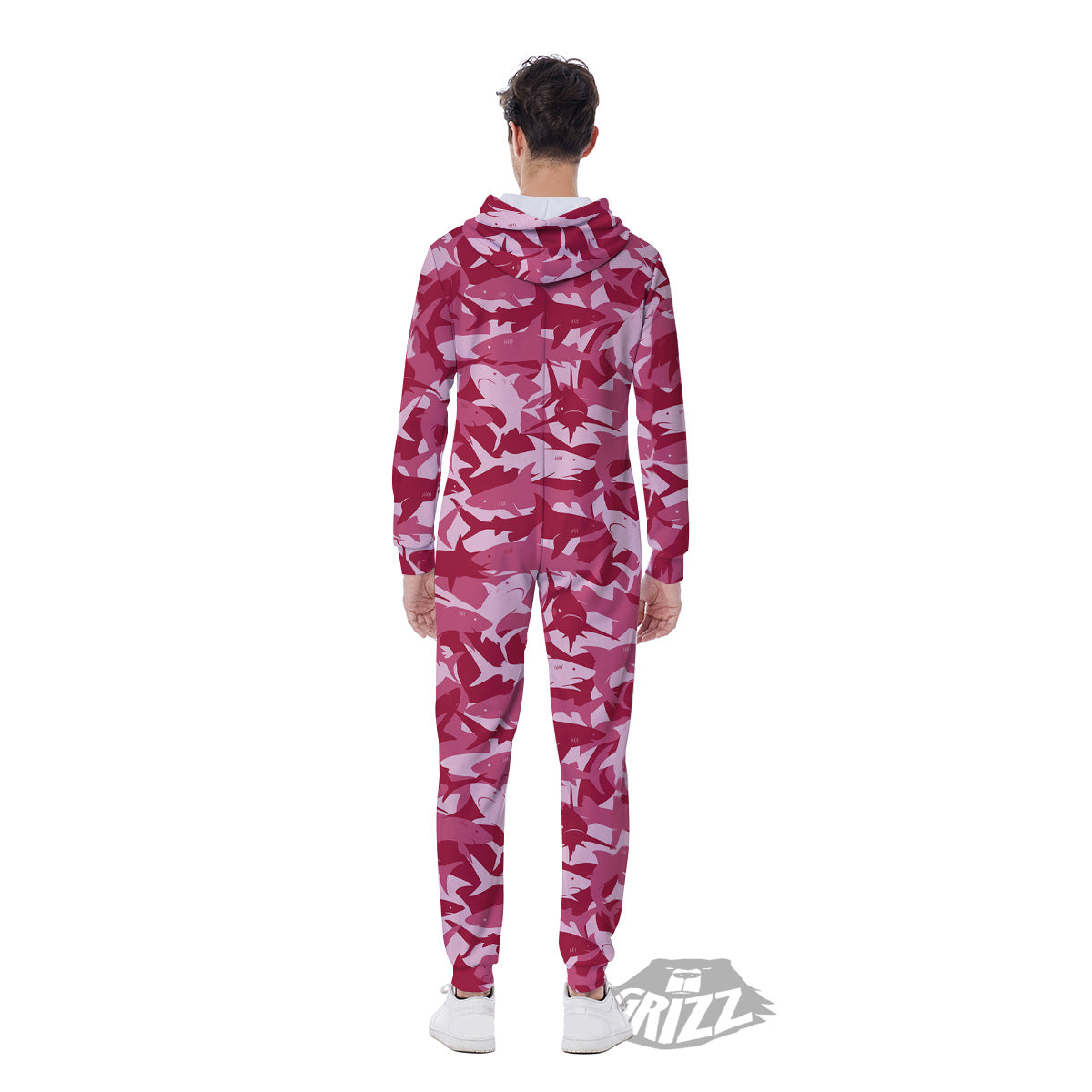Abstract Pink Shark Camo Print Pattern Men's Jumpsuit-grizzshop